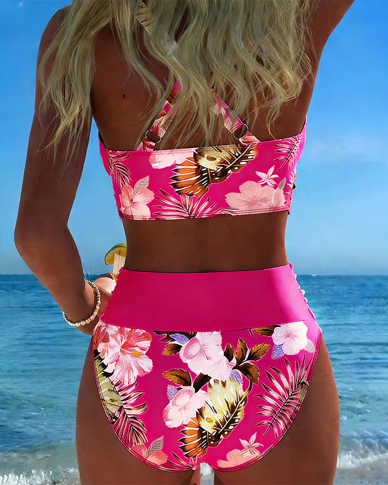 ÁNGELA™ | Bikini de dos piezas con estampado floral y contraste