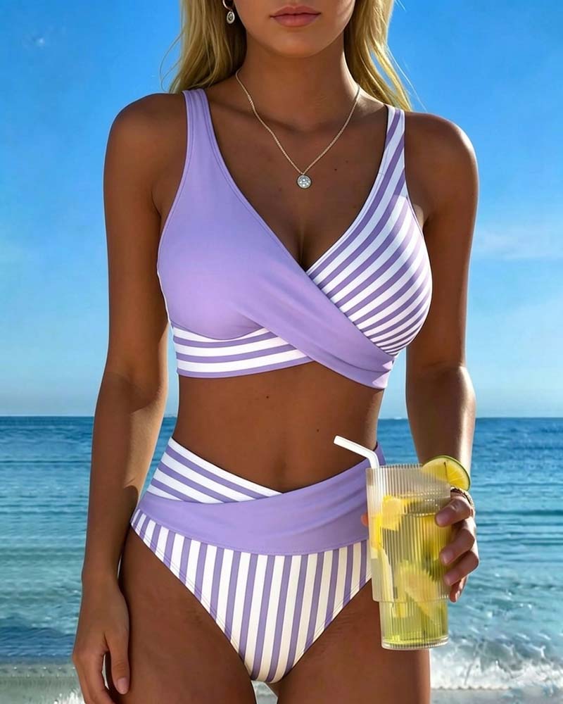 EVA™ | Bikini Cruzado Rayado Impreso