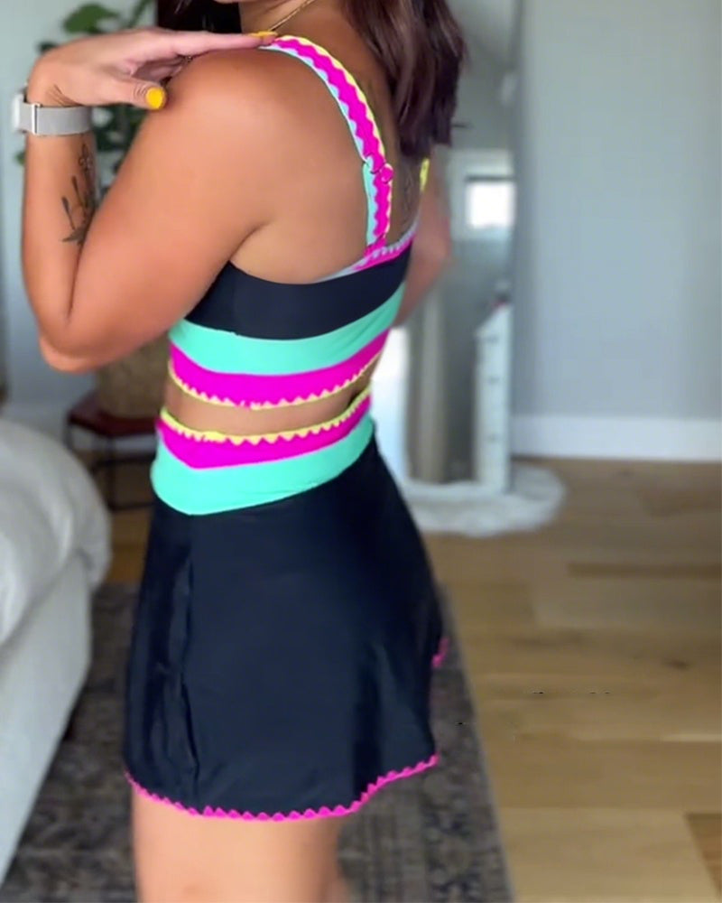 Myra™ | elegante traje de baño de tres piezas en bloques de color