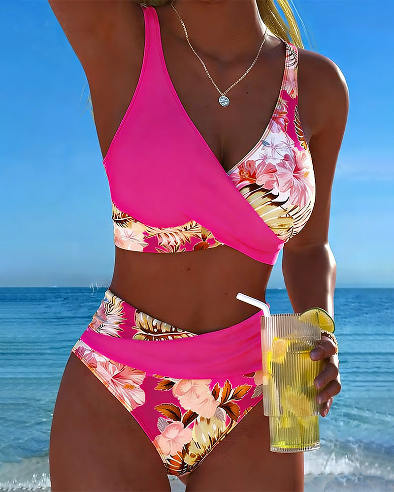 ÁNGELA™ | Bikini de dos piezas con estampado floral y contraste