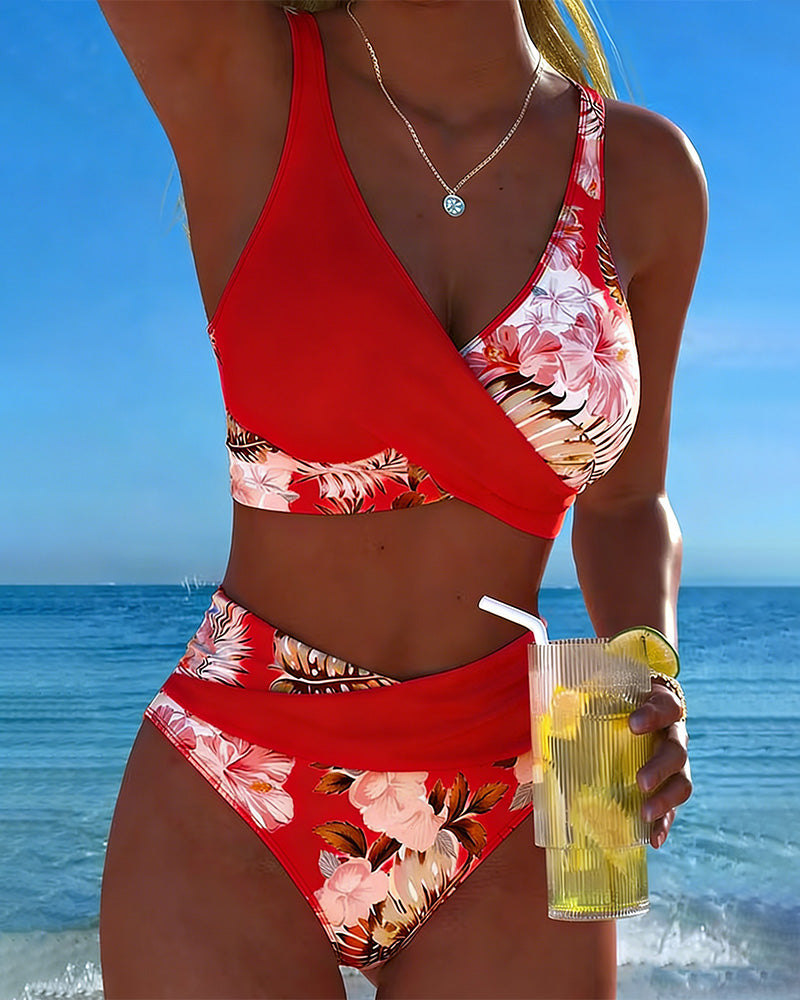 ÁNGELA™ | Bikini de dos piezas con estampado floral y contraste