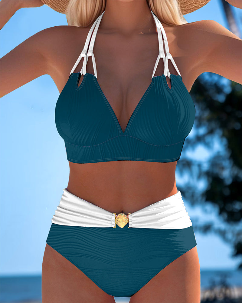 LOLA™ | BAÑADOR de cintura alta con tirantes dobles y color en contraste