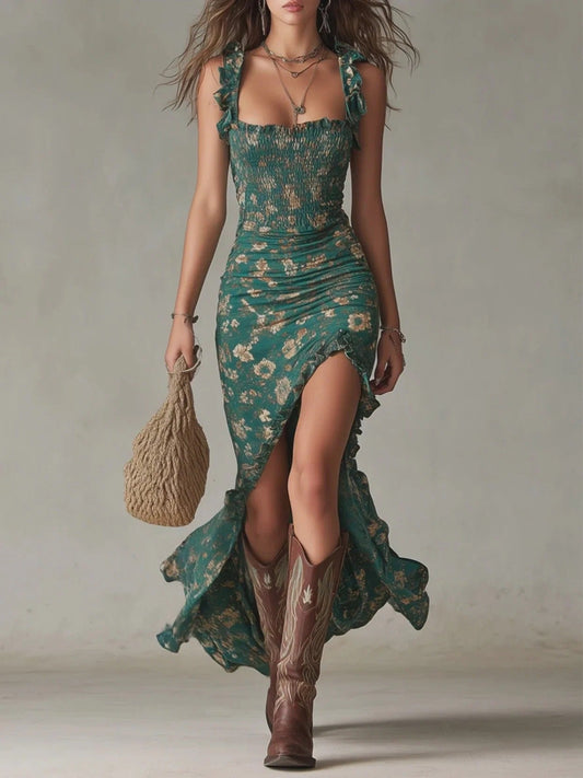 Valeria | Vestido Largo Boho Retro con Abertura