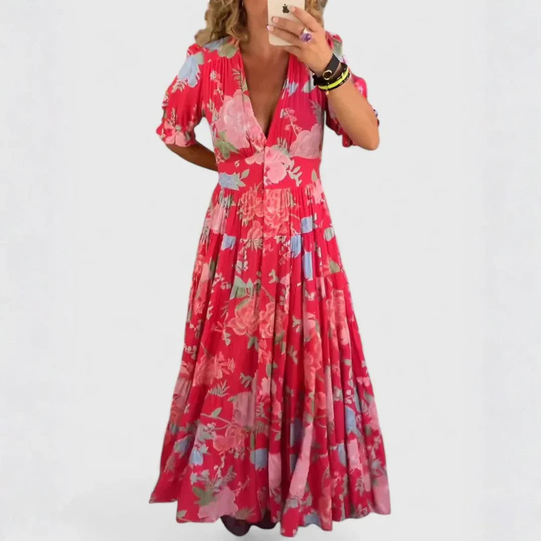 Valera | Elegante vestido floral con cuello en V