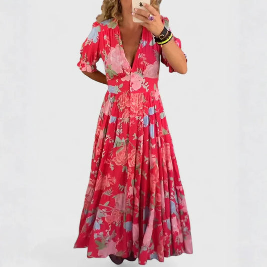 Valera | Elegante vestido floral con cuello en V