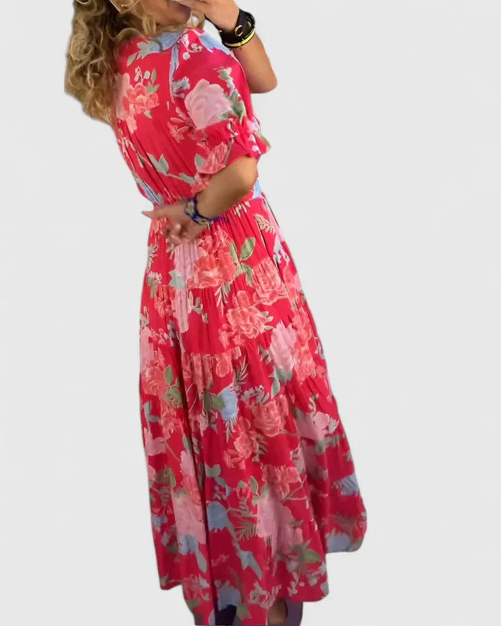 Valera | Elegante vestido floral con cuello en V