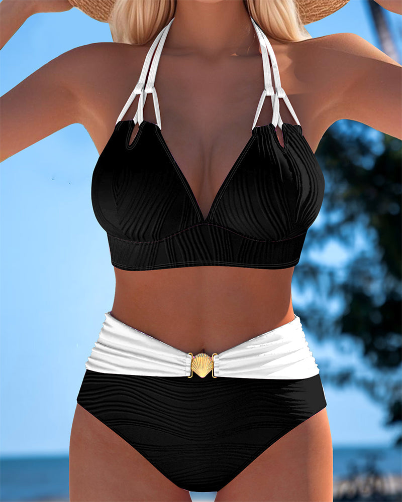 LOLA™ | BAÑADOR de cintura alta con tirantes dobles y color en contraste