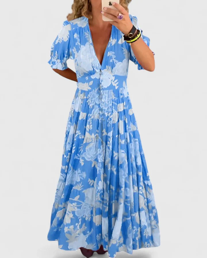Valera | Elegante vestido floral con cuello en V