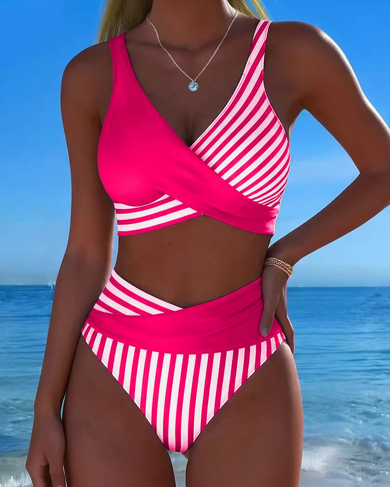 EVA™ | Bikini Cruzado Rayado Impreso