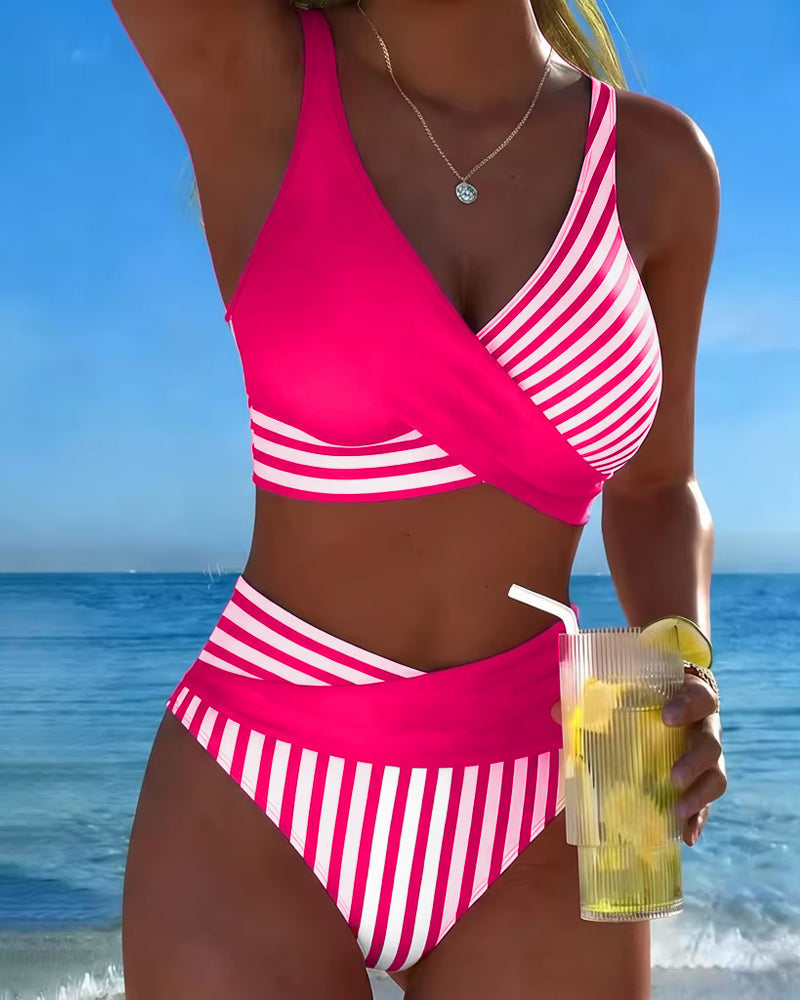 EVA™ | Bikini Cruzado Rayado Impreso