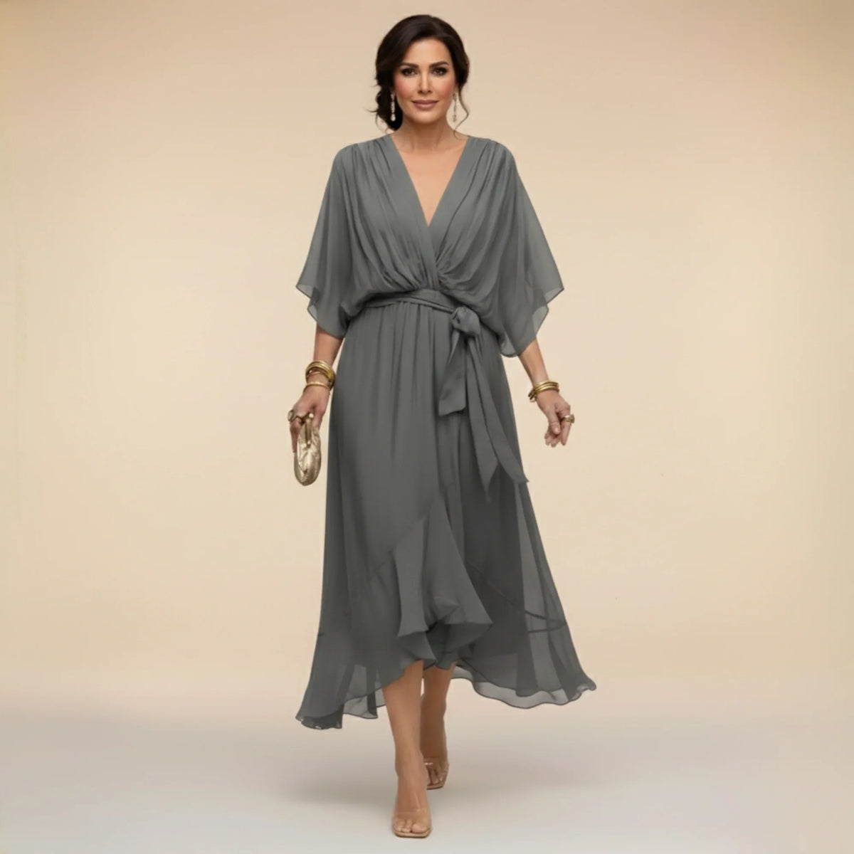 MARTA | VESTIDO DE CHIFFON COM DECOTE EM V