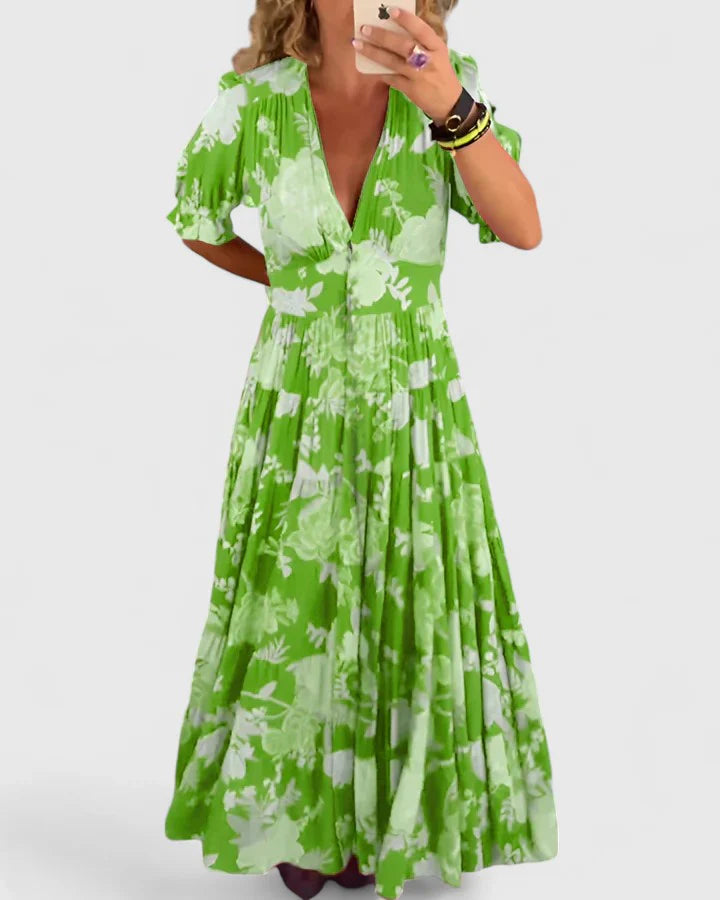 Valera | Elegante vestido floral con cuello en V