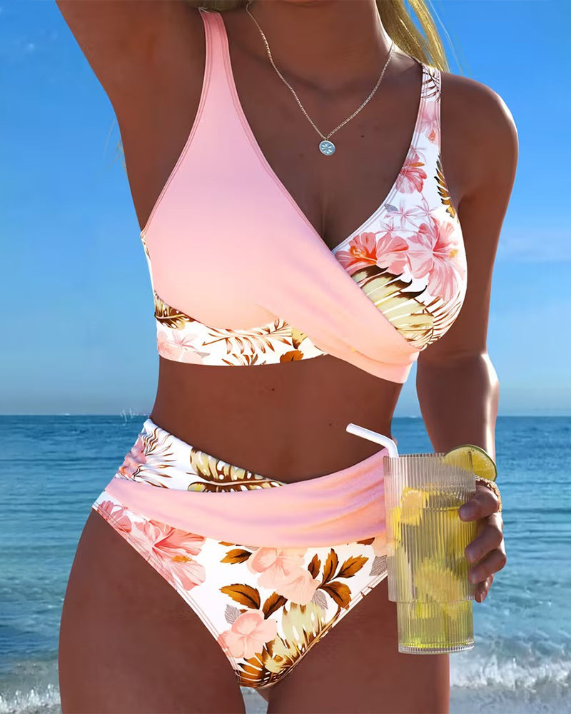 ÁNGELA™ | Bikini de dos piezas con estampado floral y contraste