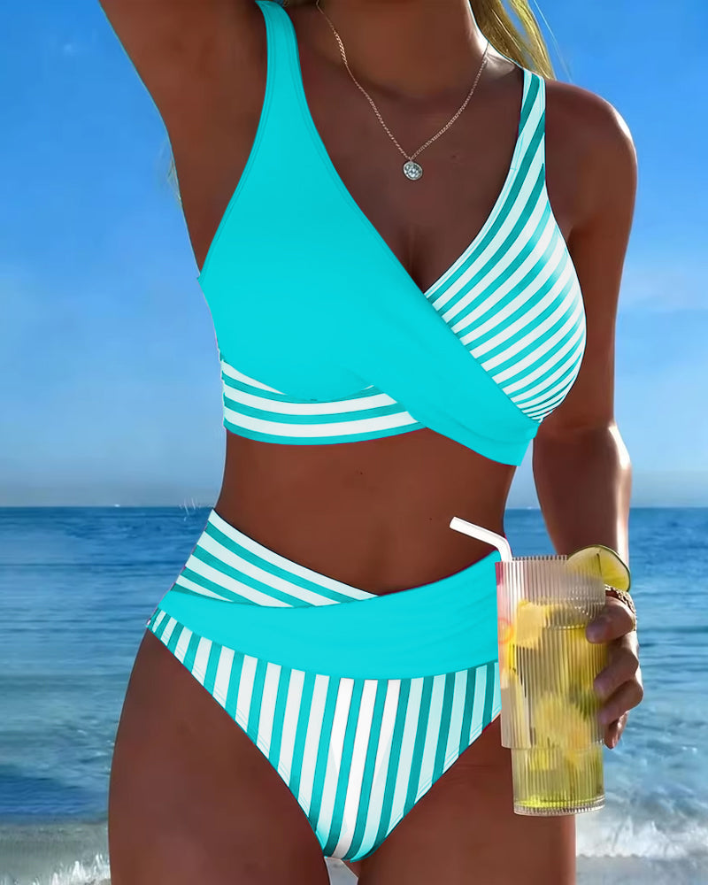 EVA™ | Bikini Cruzado Rayado Impreso