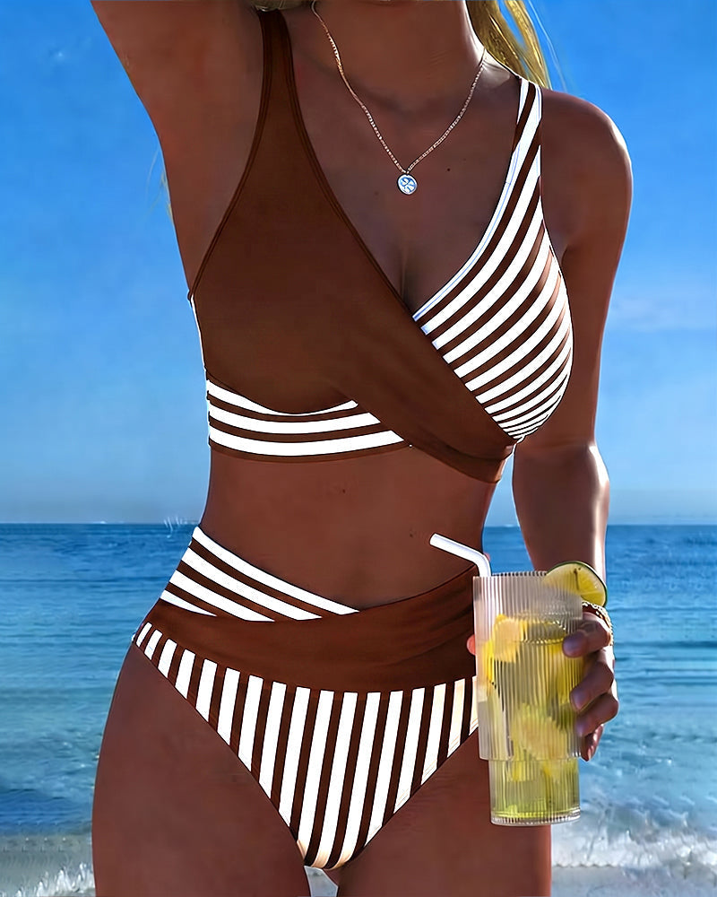 EVA™ | Bikini Cruzado Rayado Impreso