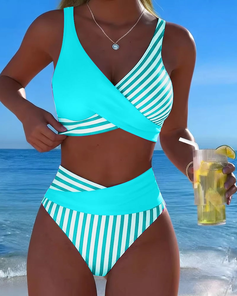 EVA™ | Bikini Cruzado Rayado Impreso