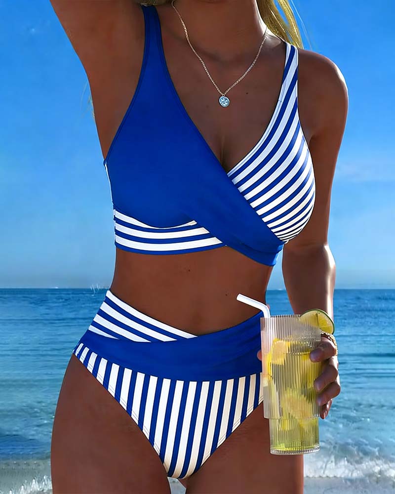 EVA™ | Bikini Cruzado Rayado Impreso