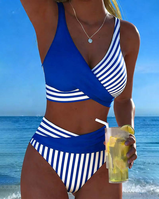 EVA™ | Bikini Cruzado Rayado Impreso