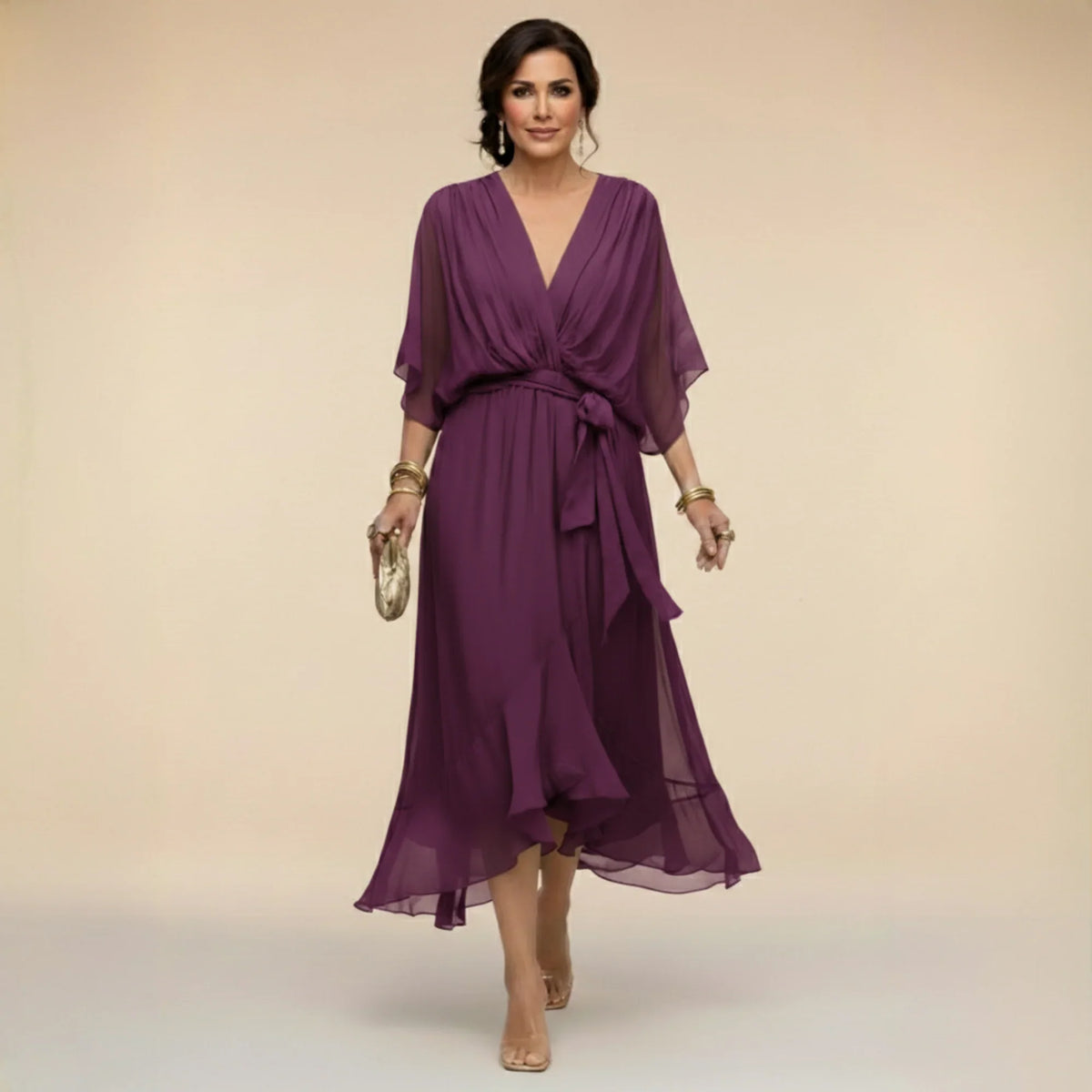 MARTA | VESTIDO DE CHIFFON COM DECOTE EM V