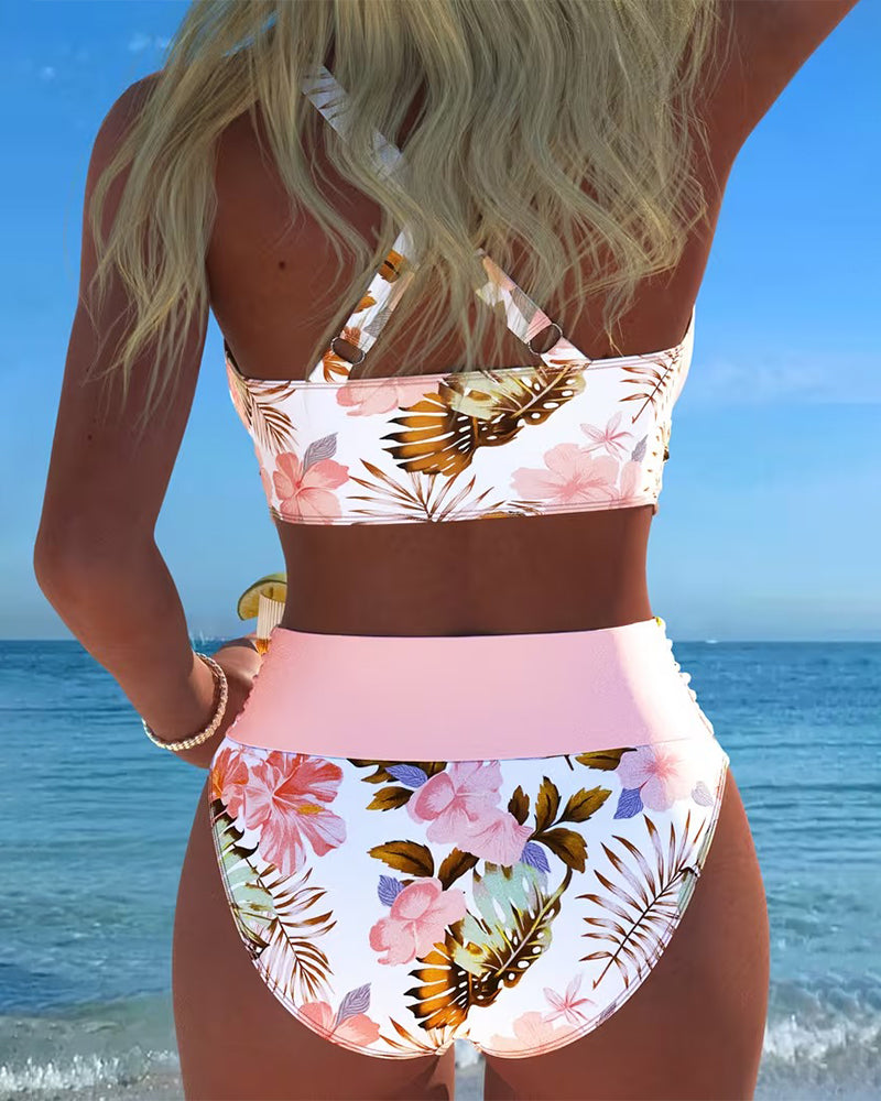 ÁNGELA™ | Bikini de dos piezas con estampado floral y contraste
