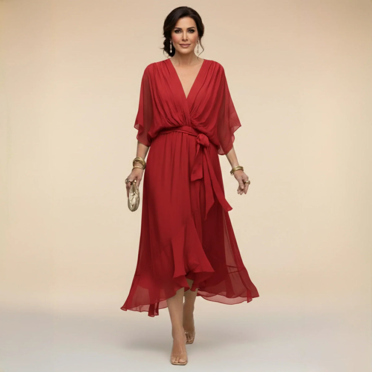 MARTA | VESTIDO DE CHIFFON COM DECOTE EM V