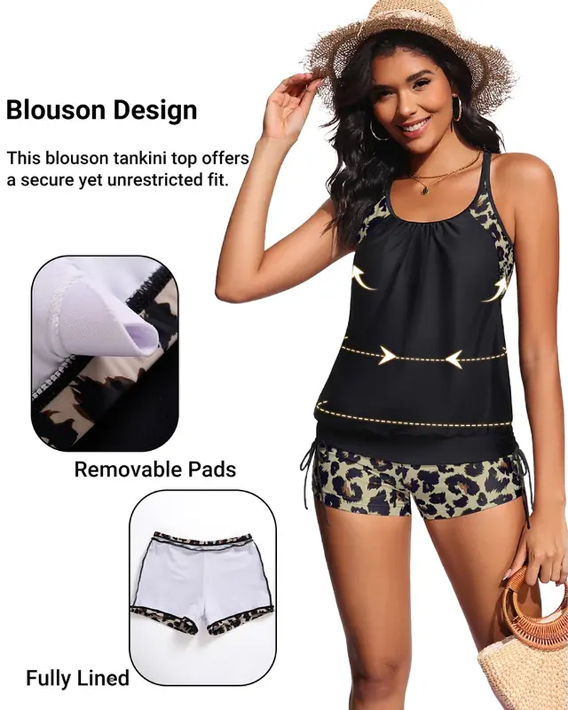 OLIVIA™ | Tankini Sin Mangas Leopardo De Ajuste