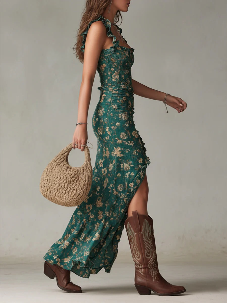 Valeria | Vestido Largo Boho Retro con Abertura