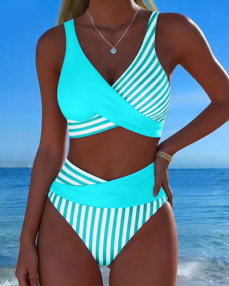 EVA™ | Bikini Cruzado Rayado Impreso