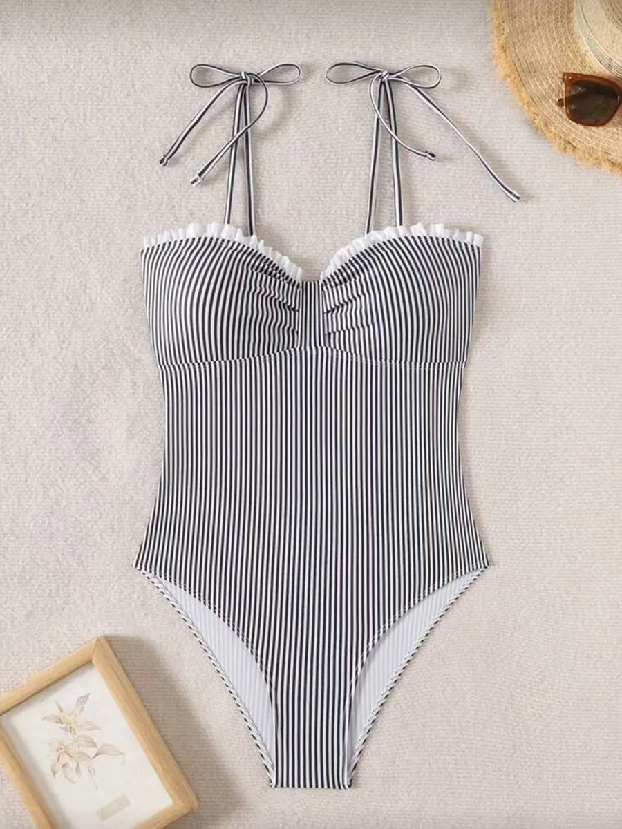 NAIA™ | Bañador Moldeador de Rayas con Escote Fruncido