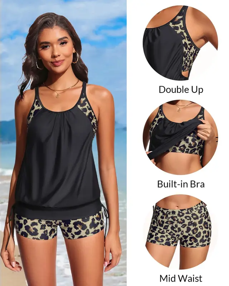 OLIVIA™ | Tankini Sin Mangas Leopardo De Ajuste