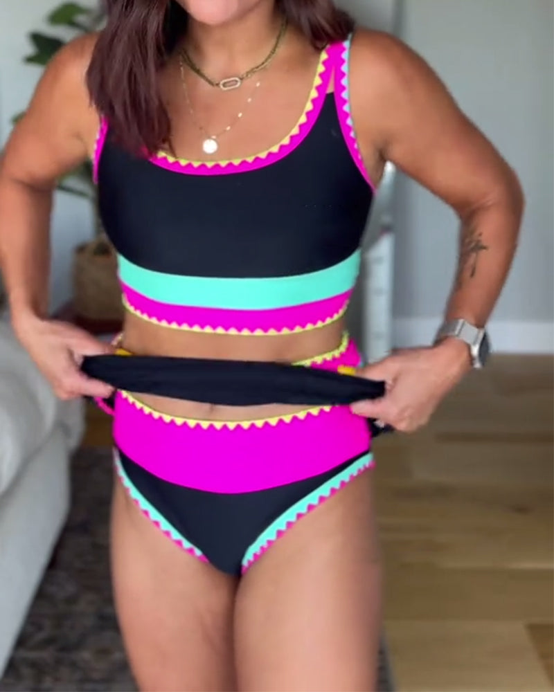 Myra™ | elegante traje de baño de tres piezas en bloques de color