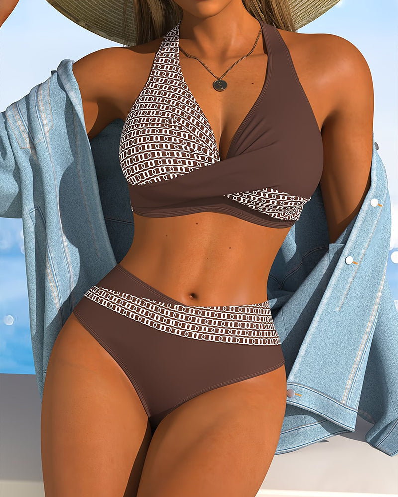 GEMMA™ | Bikini Halter a Rayas de Colores