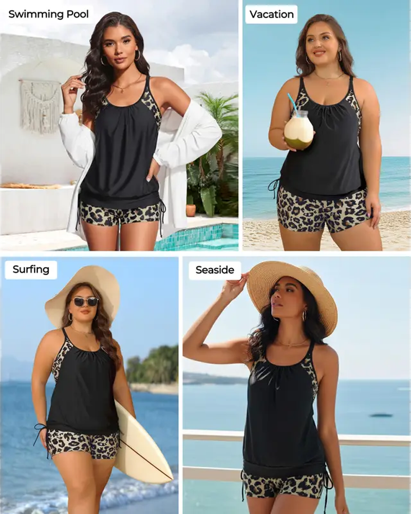 OLIVIA™ | Tankini Sin Mangas Leopardo De Ajuste