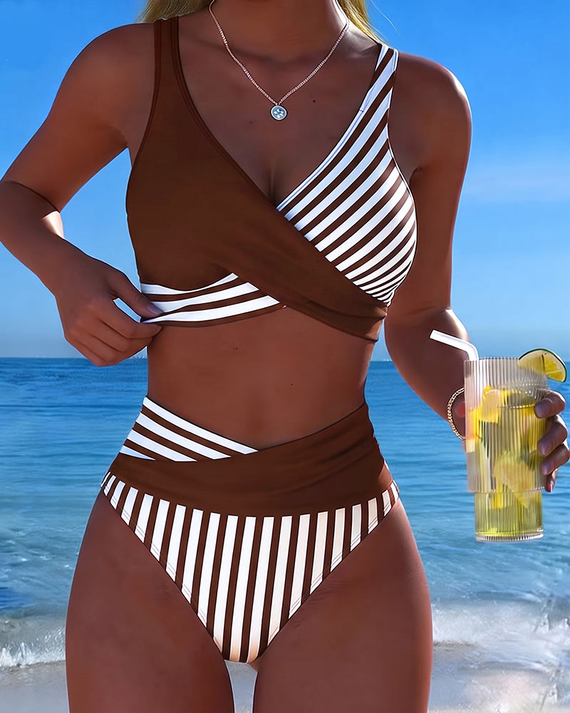 EVA™ | Bikini Cruzado Rayado Impreso