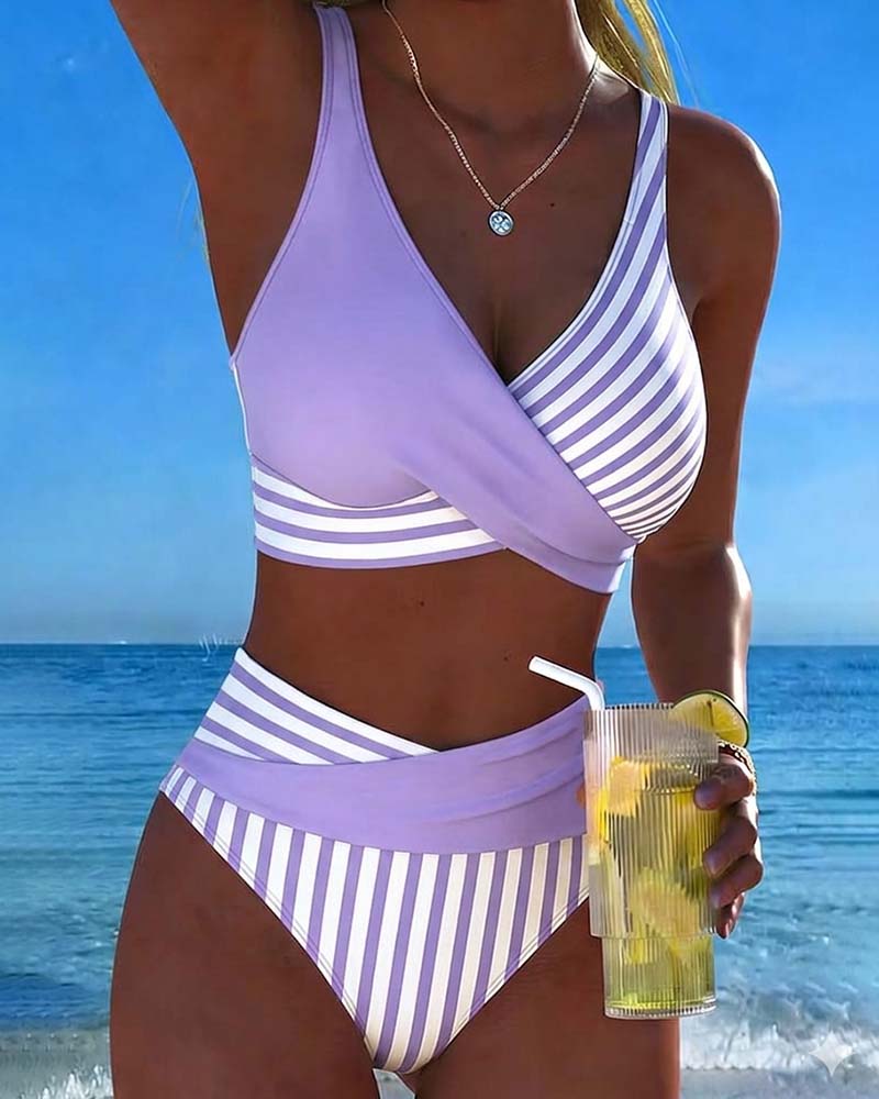 EVA™ | Bikini Cruzado Rayado Impreso